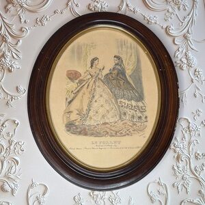 Antique Wooden Framed Fashion Plate Petit Courier des Dames Modes de Paris